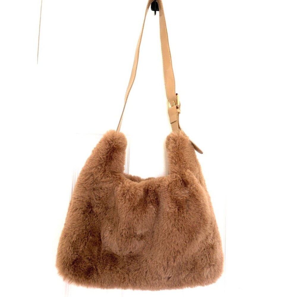 Plush Faux Fur Shoulder Bag in Brown